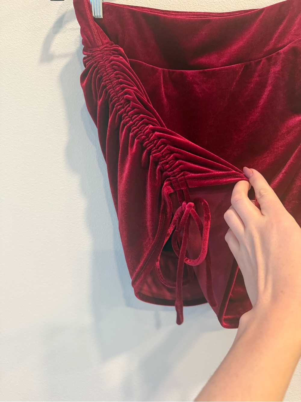 HALARA Red Velvet Ruched Mini Skirt - Picture 6 of 8